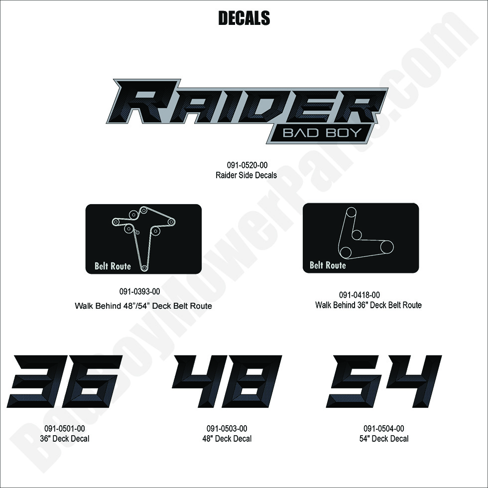 3601 - Bad Boy Mower Parts Lookup > 2024 > Raider > Decals - 1